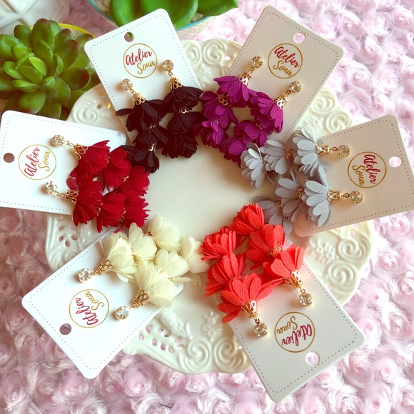 Atelier Sona Jewelry - Flower Petal Layered Tassel Earrings
